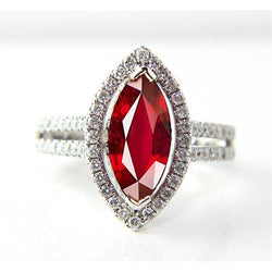 Marquise Shape Red Ruby & Diamond Ring 4.50 Carats White Gold Jewelry