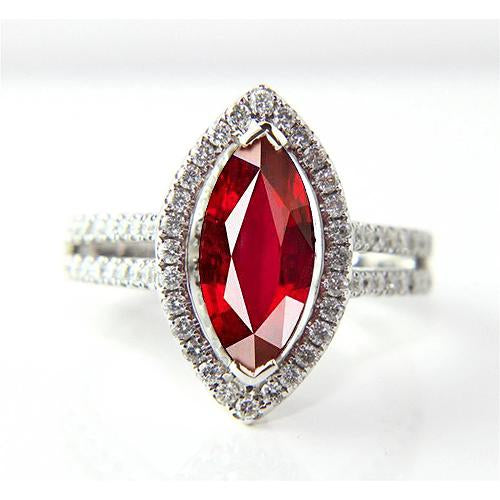 New Stylish White Gold Jewelry Marquise Shape Red Ruby & Diamond Ring Gemstone Ring