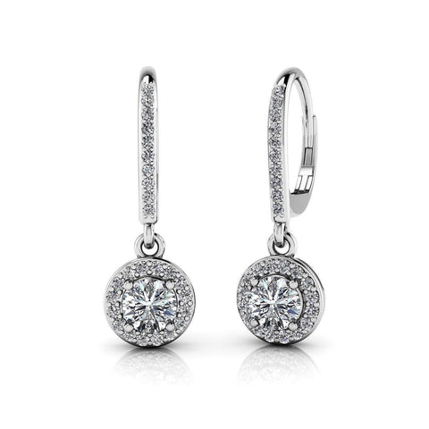 White Gold Lady Dangle Diamonds Earring 14K Prong Set 2.50 Carats Dangle Earrings