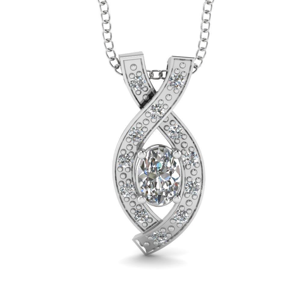 White Gold Oval & Round Cut 2.70 Ct Diamonds Entwine Pendant Necklace Pendant