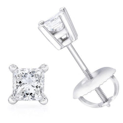 White Gold Princess Cut 4 Carats Lab Grown Diamonds Ladies Studs Earrings