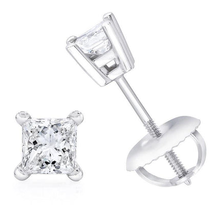 Fancy White Gold Princess Cut  Diamonds Ladies Studs Earrings Stud Earrings