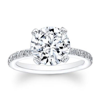 White Gold Prong Set Sparkling Round Solitaire Ring with Accents 