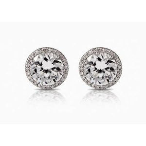 Antique Brilliant  Diamond Engagement Ring White Gold Studs Halo Earrings