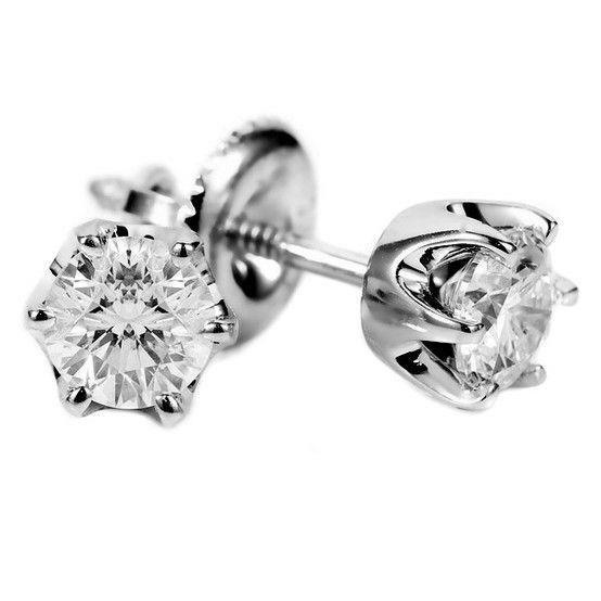 White Gold Solitaire Round Diamond Stud Earring Women Jewelry 2 Ct. Stud Earrings