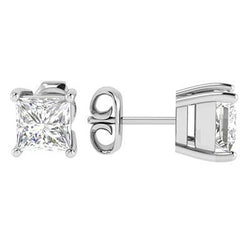 White Gold Sparkling 4.00 Carats Princess Cut Lab Grown Diamonds Studs