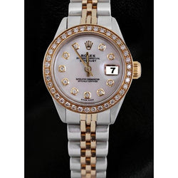 White Mop Diamond Dial Bezel Rolex Datejust Ladies Watch Ss & Gold