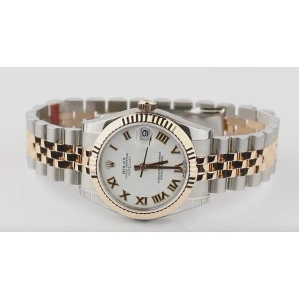 White Roman Dial Bezel Datejust Rolex Midsize Watch Ss & Gold Watch Bezel