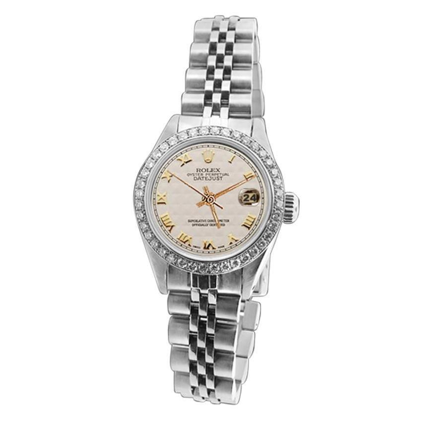 White Roman Dial Date Just Diamond Bracelet Rolex Ladies Watch Rolex