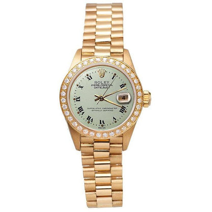 White Roman Dial Diamond Bezel Rolex Dj Watch President Style Yg Rolex