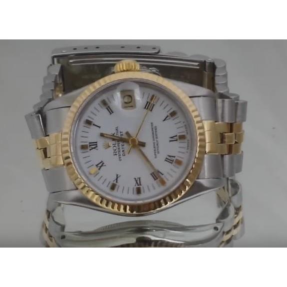 White Roman Dial Rolex Datejust Watch Ss & Gold Bracelet Rolex