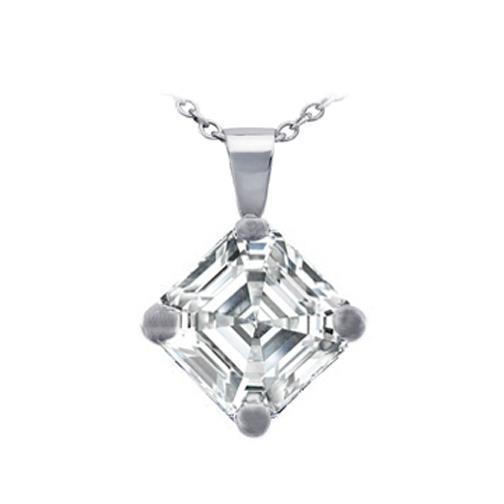 White Solid Gold Ladies Jewelry Asscher Shaped 1.5 Carats Diamond Necklace Pendant Pendant