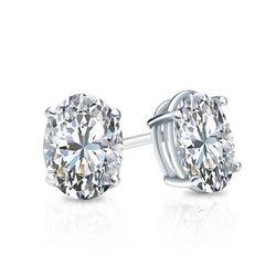 Women 1.40 Carats Oval Cut Genuine Natural Earth Mined Diamond Stud Earring White Gold 14K