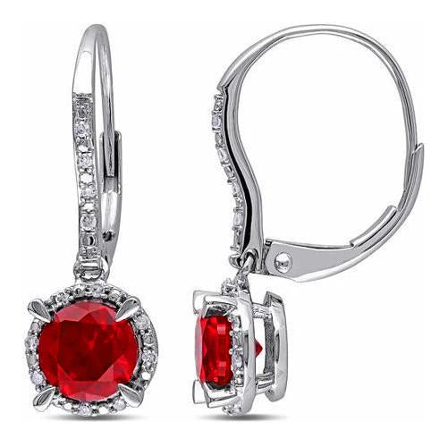 Women  Ladies Brilliant Sparkling  White Gold Red Ruby And Diamond Hoop Earring  Ladies Brilliant Sparkling   Gemstone Earring