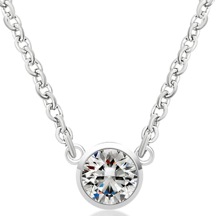 Women 3 Carats Diamond Pendant 18 Inch Chain White Gold 14K