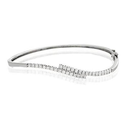 Women Bangle Bracelet 1.60 Carats Round Cut Diamonds White Gold 14K Bangle