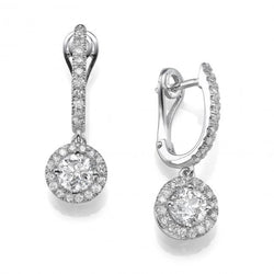 Women Dangle Earrings 3.60 Carats Round Cut Diamonds White Gold 14K