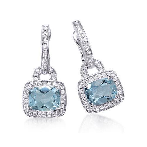 Women Dangle Earrings Aquamarine With Diamonds 6.5 Ct White Gold Gemstone Earring