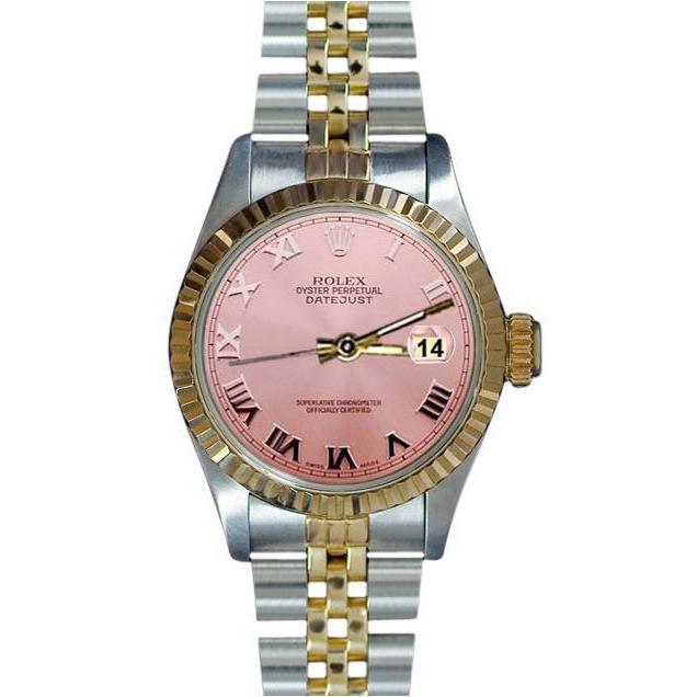 Women Datejust Rolex Watch Ss & Gold Bracelet Pink Roman Dial Rolex