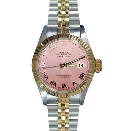 Women Datejust Rolex Watch Ss & Gold Bracelet Pink Roman Dial Rolex
