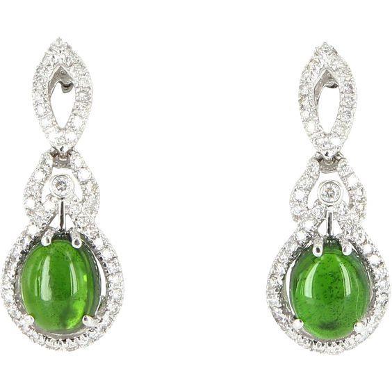Woman's  Weeding Anniversary     Women Green Tourmaline Diamond Dangle  Gold Gemstone Earring