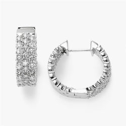Women Hoop Earrings 5.10 Carats Round Cut Diamonds 14K White Gold