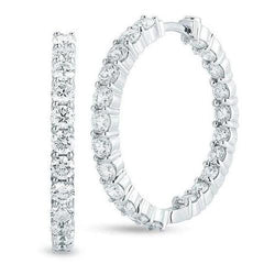 Women Hoop Earrings 7 Ct Round Cut Diamonds White Gold 14K