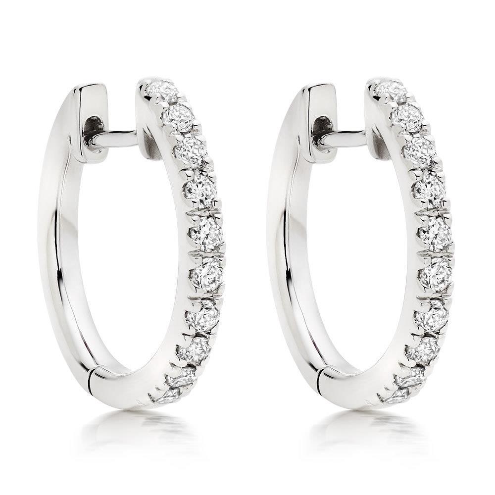 Women Hoop Earrings Round Cut 2 Carats Diamonds Gold White 14K Hoop Earrings