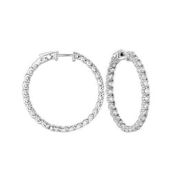 Women Hoop Earrings Round Cut 2.80 Carats Diamonds White Gold 14K