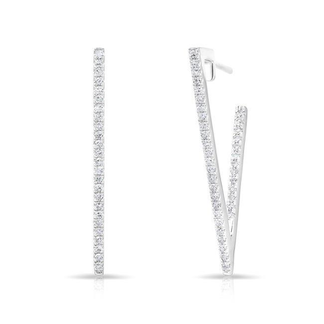 Women Hoop Earrings Round Cut 3.00 Carats Diamonds 14K White Gold Hoop Earrings