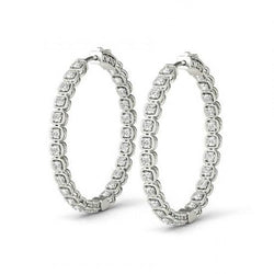 Women Hoop Earrings Round Cut 5 Carats Diamonds White Gold 14K