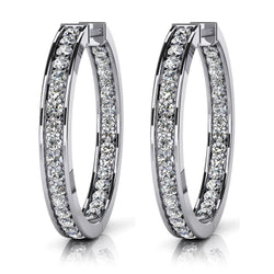 Women Hoop Earrings White Gold 3.40 Ct Sparkling Round Cut Natural Earth Mined Diamonds