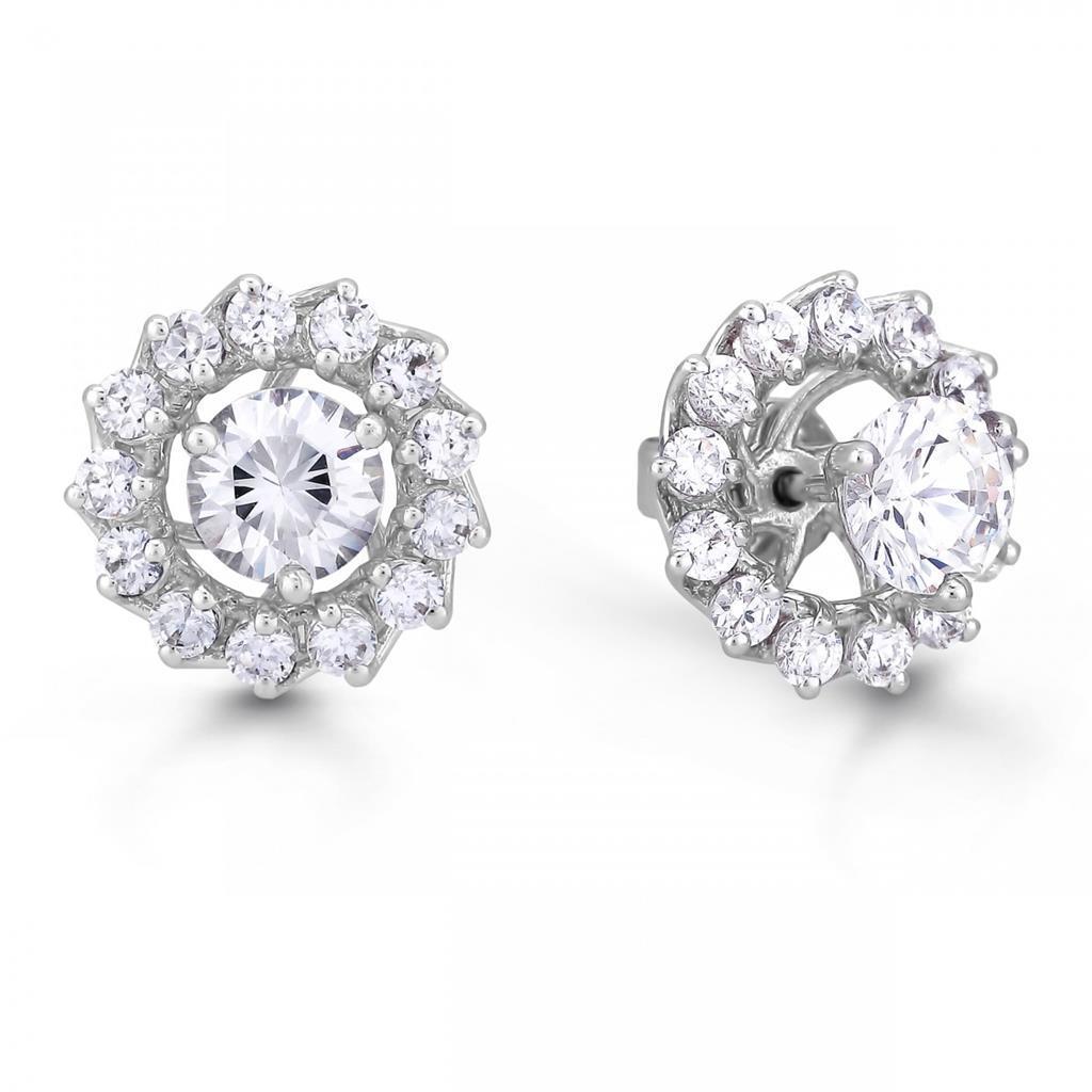 Women Jackets Studs Halo Earring Round Cut 1.30 Carats White Gold 14K Halo Stud Earrings