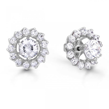 Women Jackets Studs Halo Earring Round Cut 1.30 Carats White Gold 14K Halo Stud Earrings
