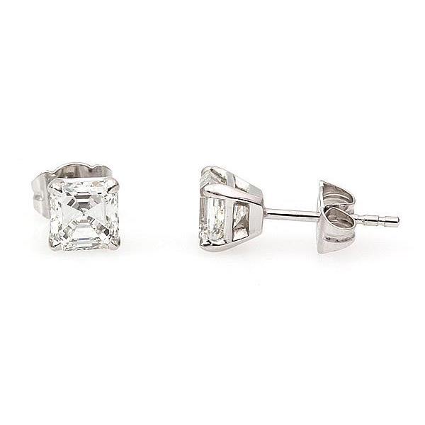 Women Jewelry Asscher Diamond Stud Earring White Gold 