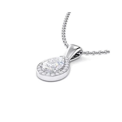 Women Jewelry Pear And Round Shaped Diamond Necklace Pendant 1.70 Carats 14K White Gold Pendant
