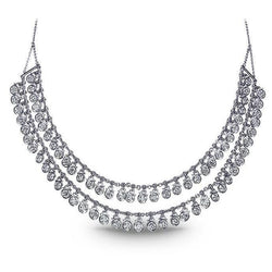 Women Necklace Double Row 35 Ct Diamonds White Gold 14K New