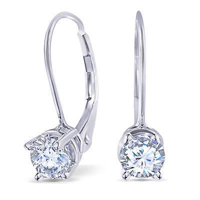 Women Prong Set Round Diamond Leverback Earring 2 Carats White Gold Fine Jewelry Leverback Earrings