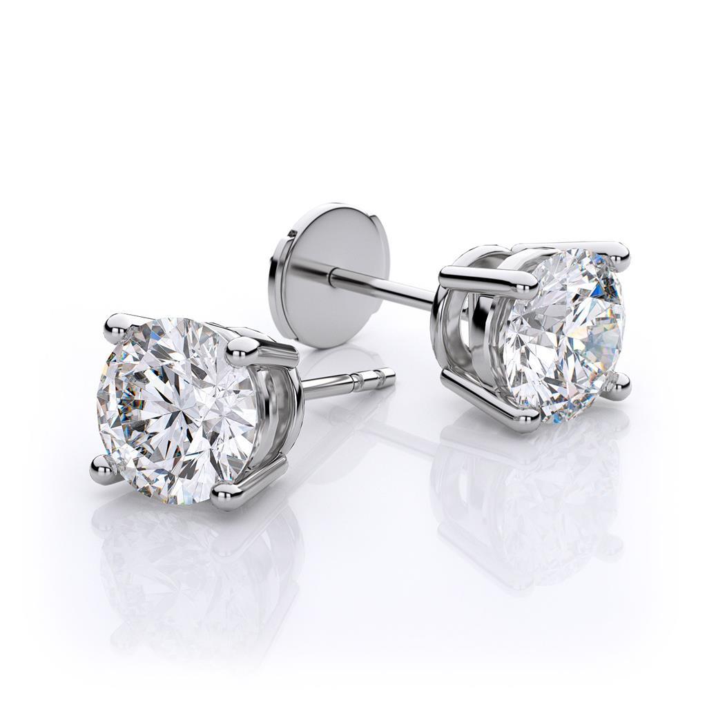 Women Round Diamond Solitaire Stud Earring White Gold 
