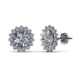 Women Stud Earring 2.60 Ct. Round Cut Halo Diamond Solid White Gold