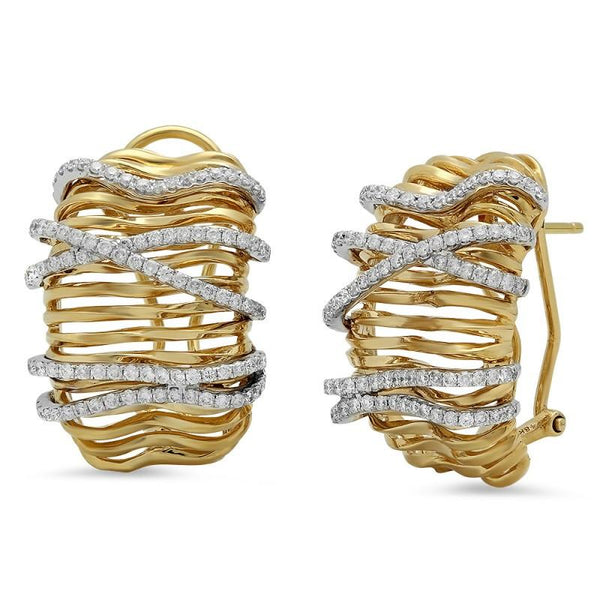 New Fancy Women Stud Earrings Round Diamonds Two Tone Gold  Stud Earrings