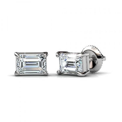 Emerald Cut Sparkling Unique Stud Earrings White Gold Diamond 