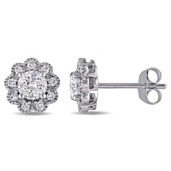 Women Studs Earrings 3.20 Carats Round Cut Diamonds Pave Halo Gold 14K