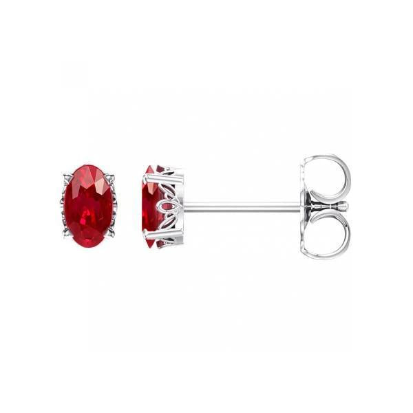 Women  Woman's  Weeding Anniversary     Studs Earrings Red Ruby Aaa Oval Cut   Wg Gemstone Earring