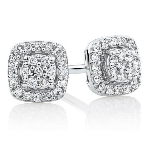 Women Studs Earrings Round Brilliant Cut 3.20 Ct Diamonds White Gold Pave Halo Studs- Halo