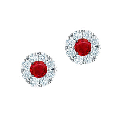 Women Studs Earrings Ruby And Natural Earth Mined Diamonds 4 Carats White Gold 14K