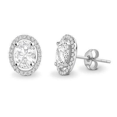 Women Studs Halo Earrings 3.10 Carats Prong Set Diamonds White Gold 14K Studs- Halo