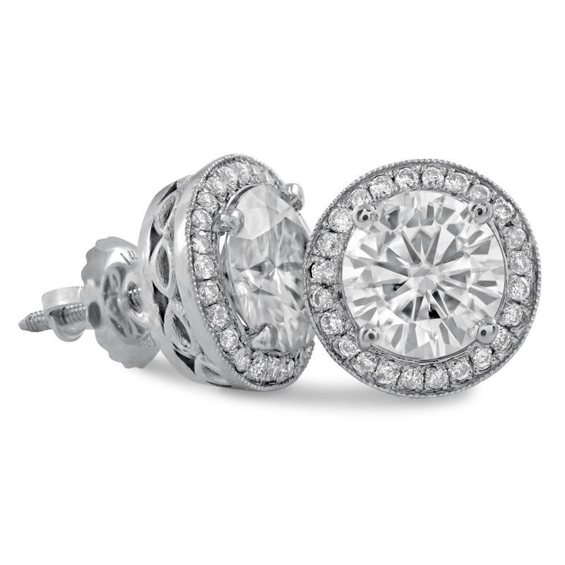 Women Studs Halo Earrings 4.90 Ct Brilliant Cut Diamonds 14K White Gold Studs- Halo