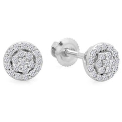 Women Stud Halo Earrings Sparkling Round Cut 4 Carats 14K White Gold
