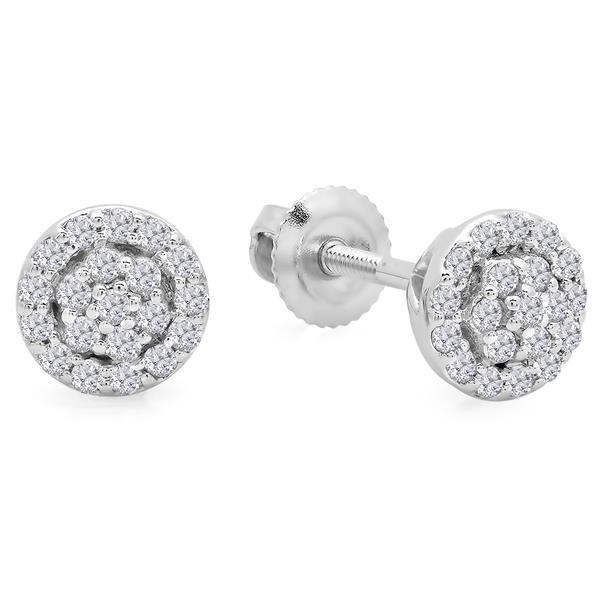 Women Studs Halo Earrings Sparkling Round Cut 4 Ct Diamonds 14K White Gold Studs- Halo
